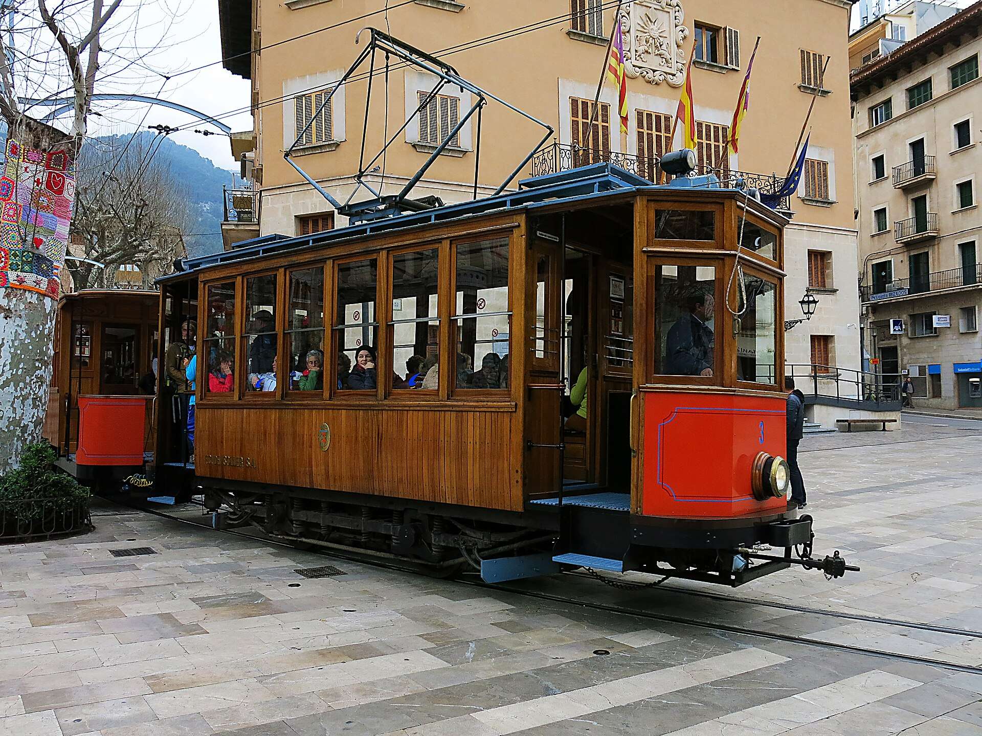 The wooden tram on Plaça de la Constitució, Sóller