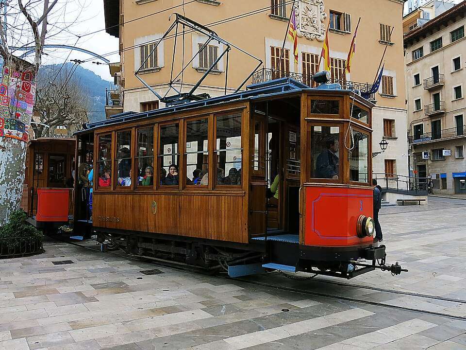The wooden tram on Plaça de la Constitució, Sóller