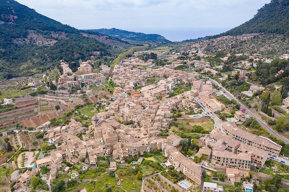 Valldemossa village in the Tramuntana from the air